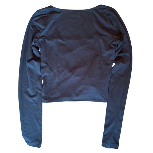 Hollister Crop Fitted Long-Sleeve Rusched Shirt Front Layering Black XS Juniors - Picture 5 of 8